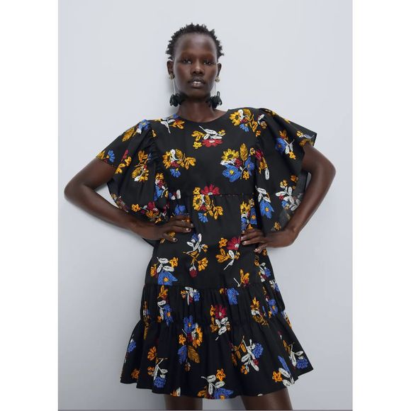 Zara Dresses & Skirts - Printed Poplin Dress Ruffles Floral Voluminous M
